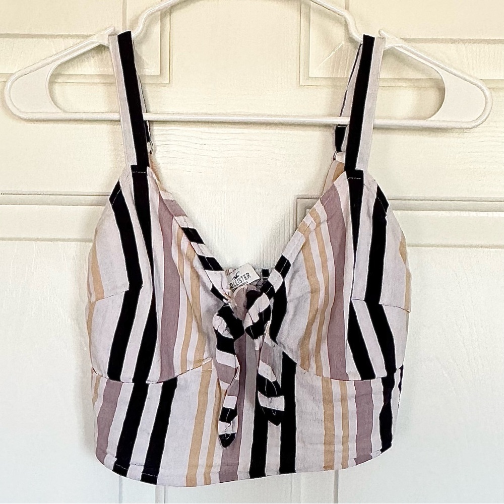 HOLLISTER • Women’s Cropped Cami Yellow & Black Stripes Adjustable Straps Small